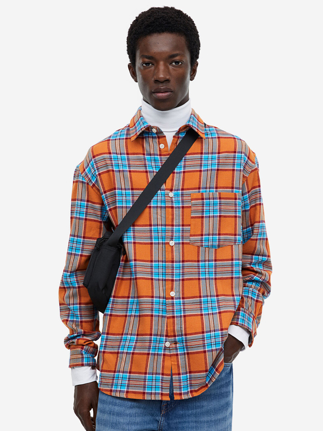 

H&M Relaxed Fit Flannel Pure Cotton Shirt, Orange