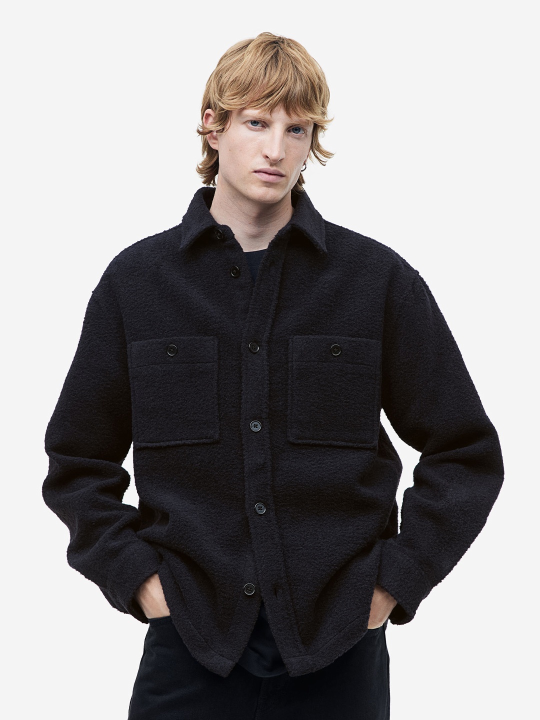 

H&M Loose-Fit Overshirt, Navy blue