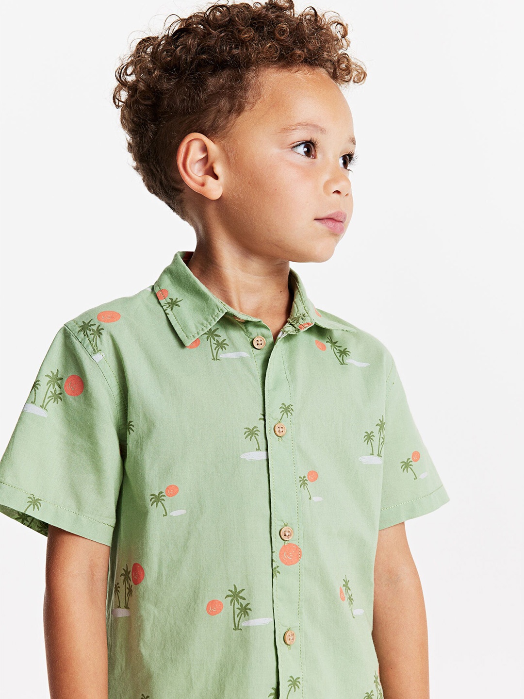 

H&M Boys Short-Sleeved Cotton Shirt, Green