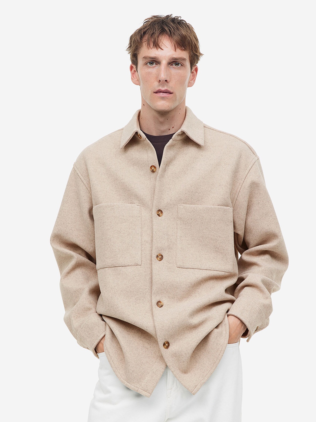 

H&M Loose-Fit Overshirt, Beige