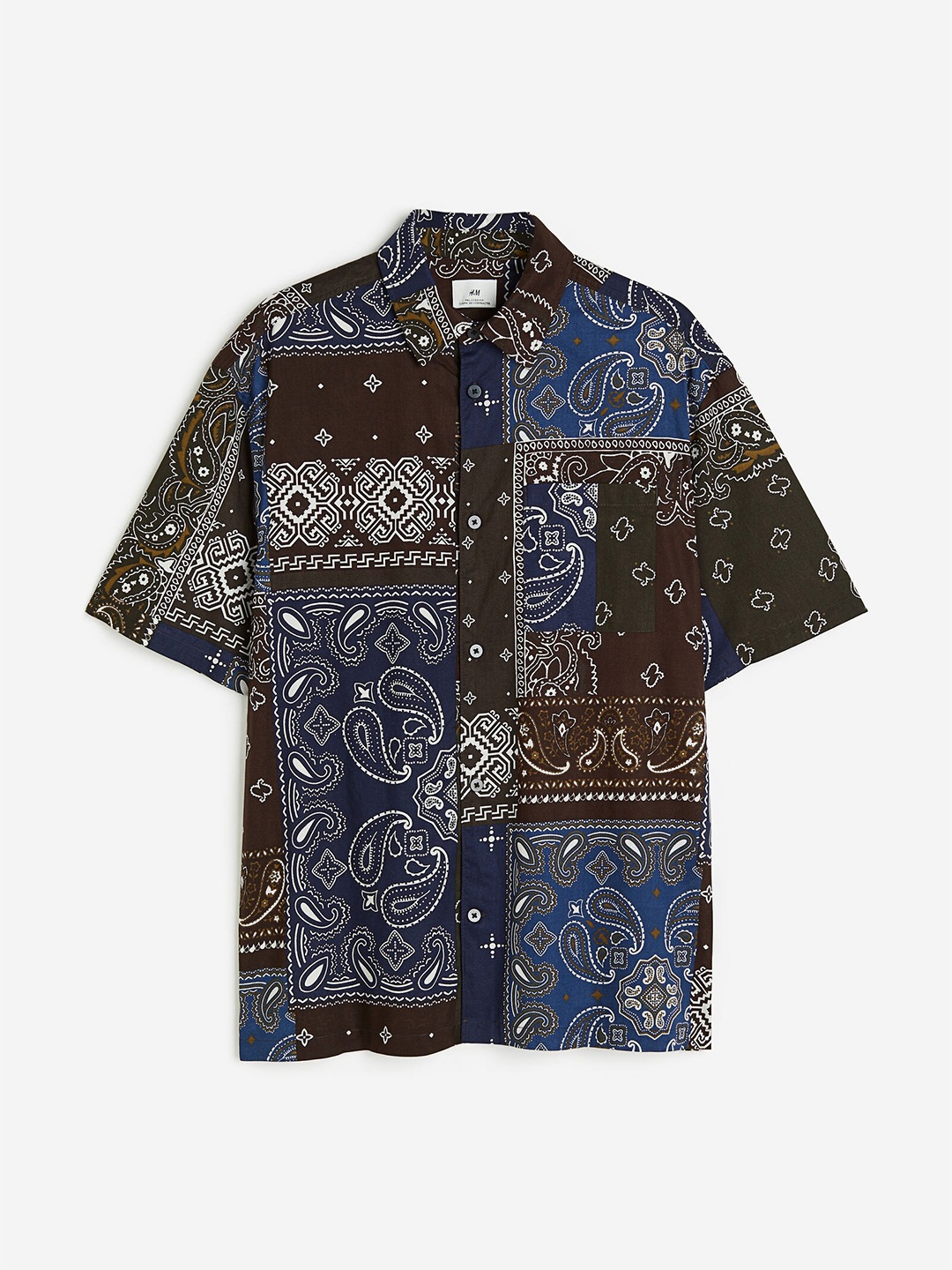 

H&M Pure Cotton Loose Fit Short-Sleeved Shirt, Brown
