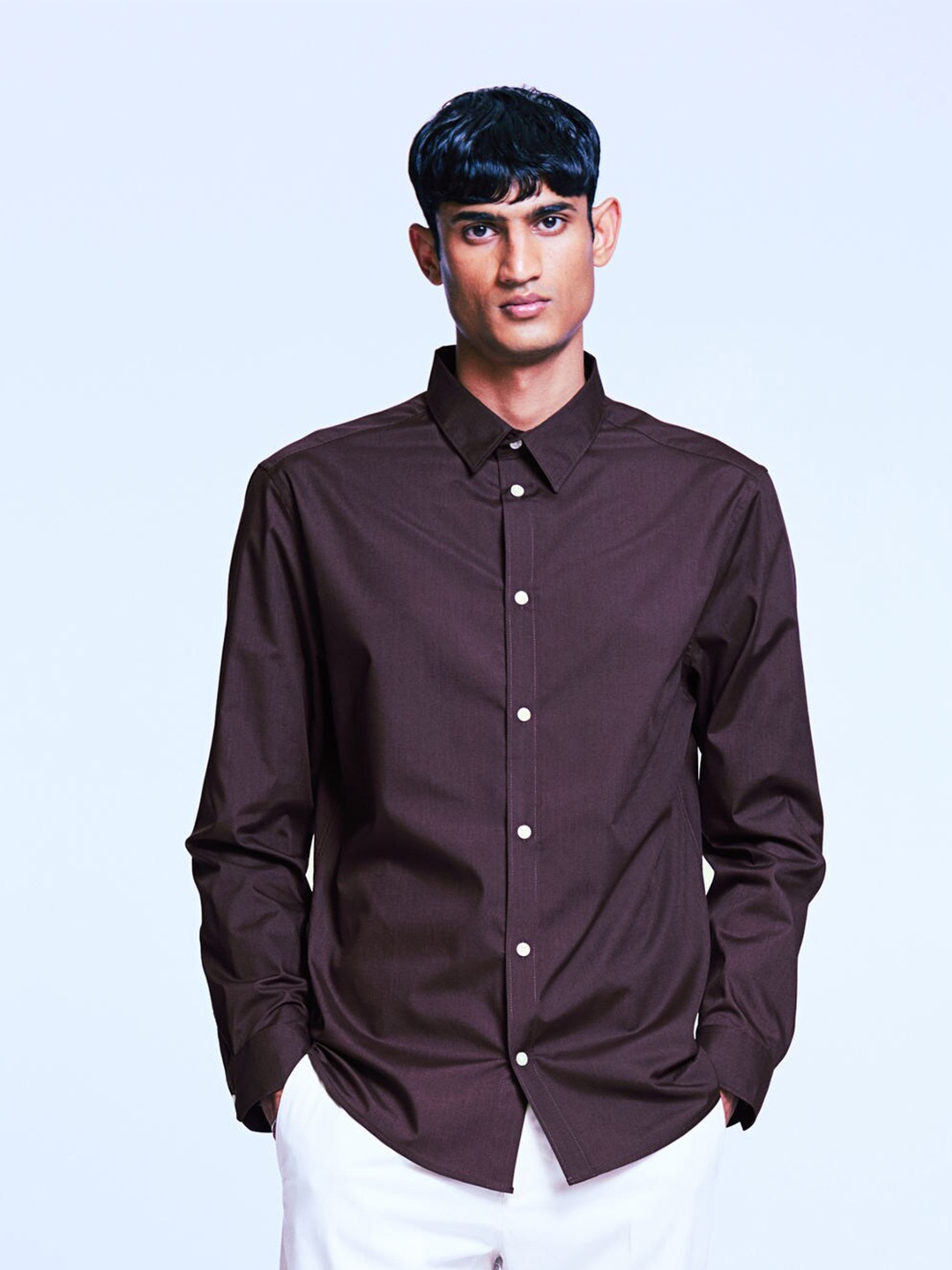 

H&M Slim Fit Easy-Iron Shirt, Brown
