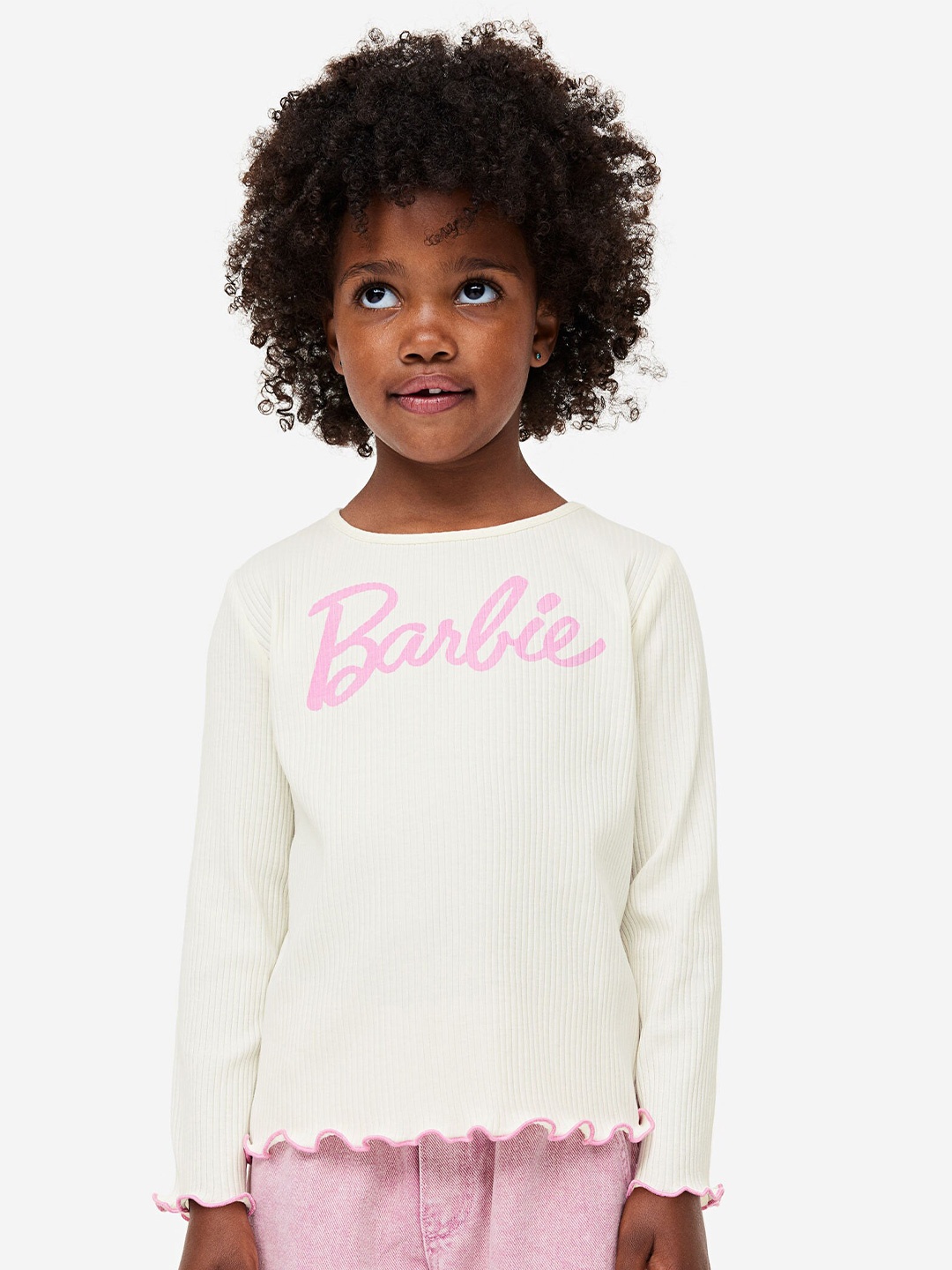 

H&M Girls Long-Sleeved Printed Top, White
