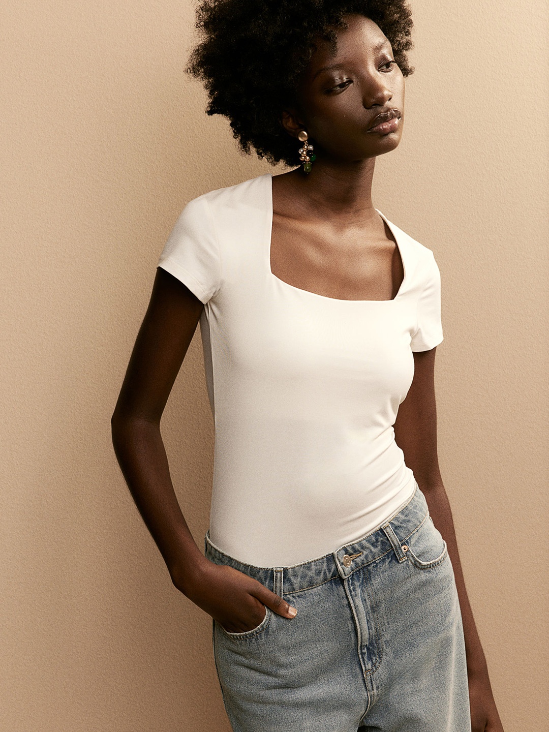 

H&M Square-Neck Top, White