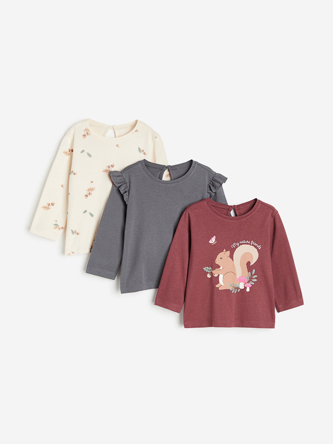 

H&M Girls 3-Pack Cotton Jersey Tops, Grey