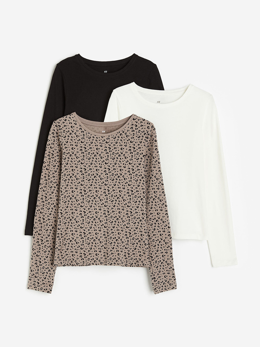 

H&M Girls 3-Pack Jersey Tops, Beige