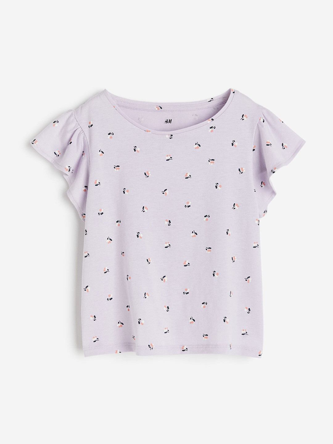 

H&M Girls Pure Cotton Flutter-Sleeved Printed Top, Purple