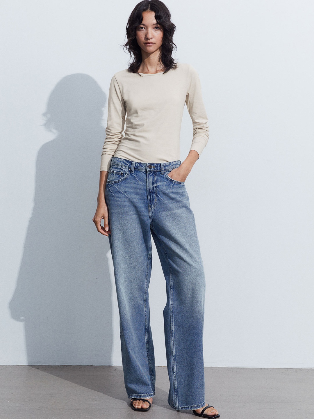 

H&M Long-Sleeved Jersey Top, Beige