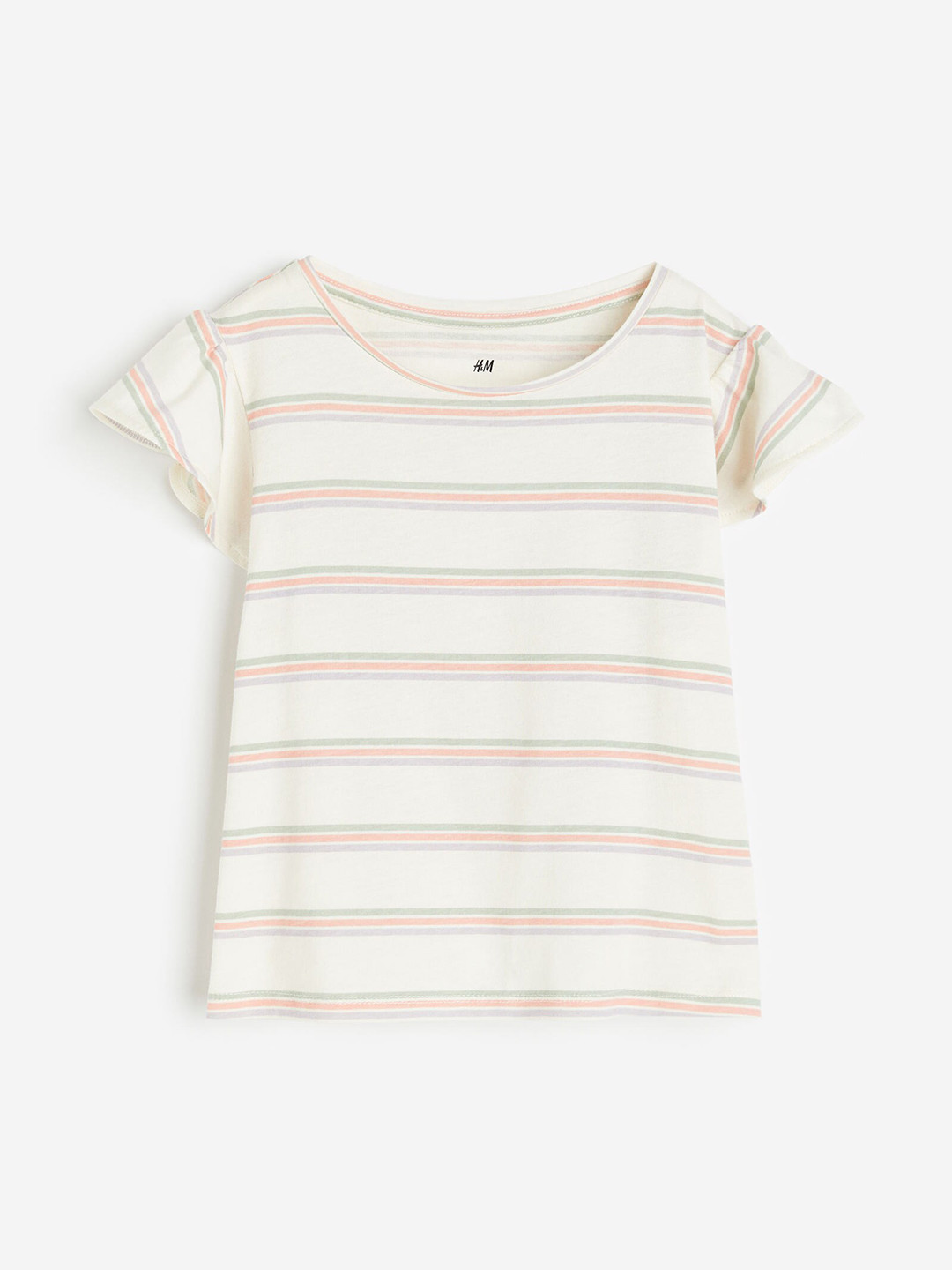 

H&M Girls Pure Cotton Flutter-Sleeved Printed Top, White
