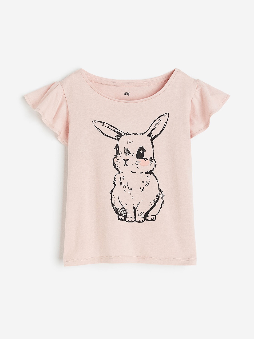 

H&M Girls Pure Cotton Flutter-Sleeved Printed Top, Pink