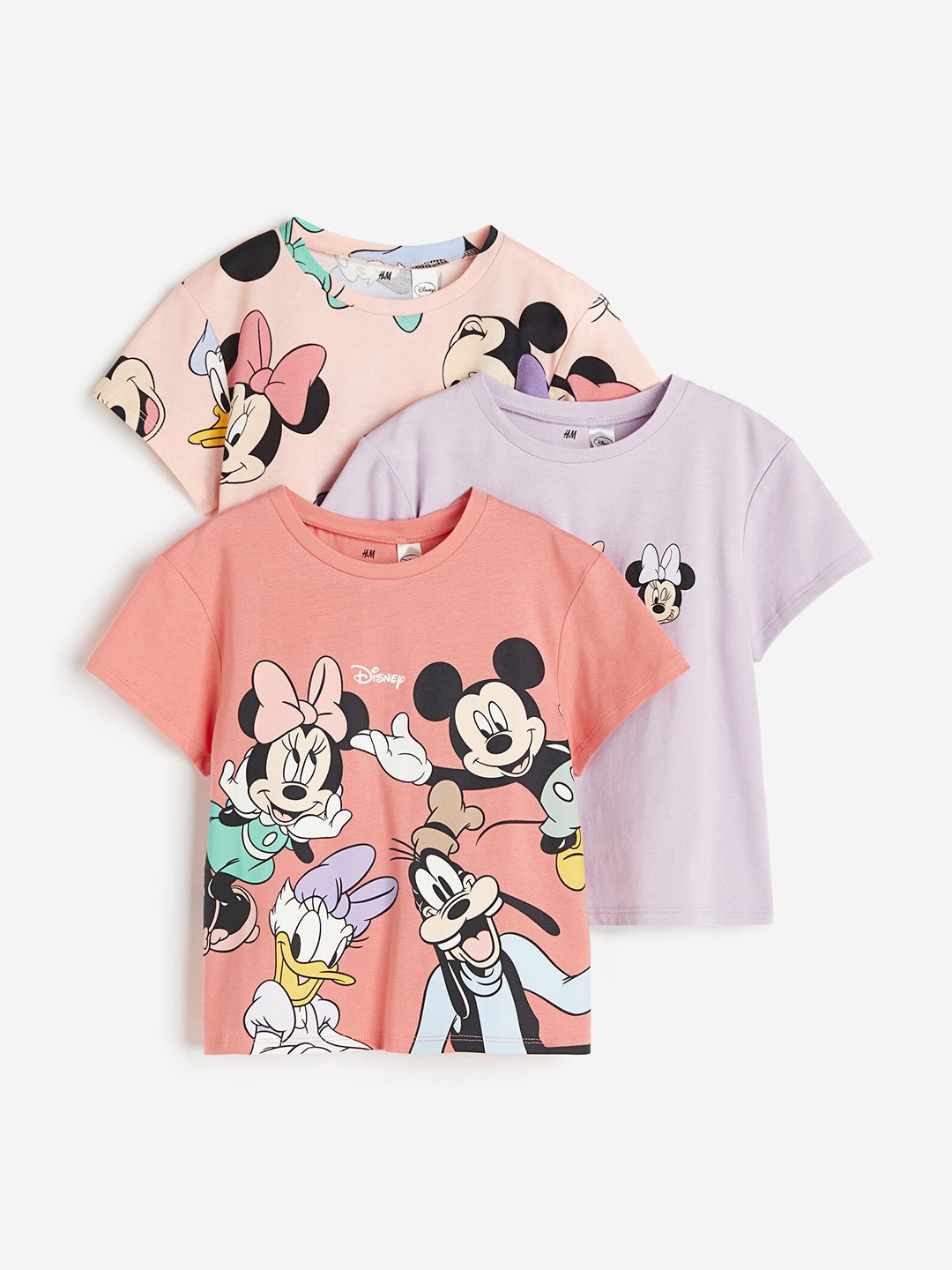 

H&M Infant Girls 3-Pack Printed Pure Cotton Jersey Tops, Pink