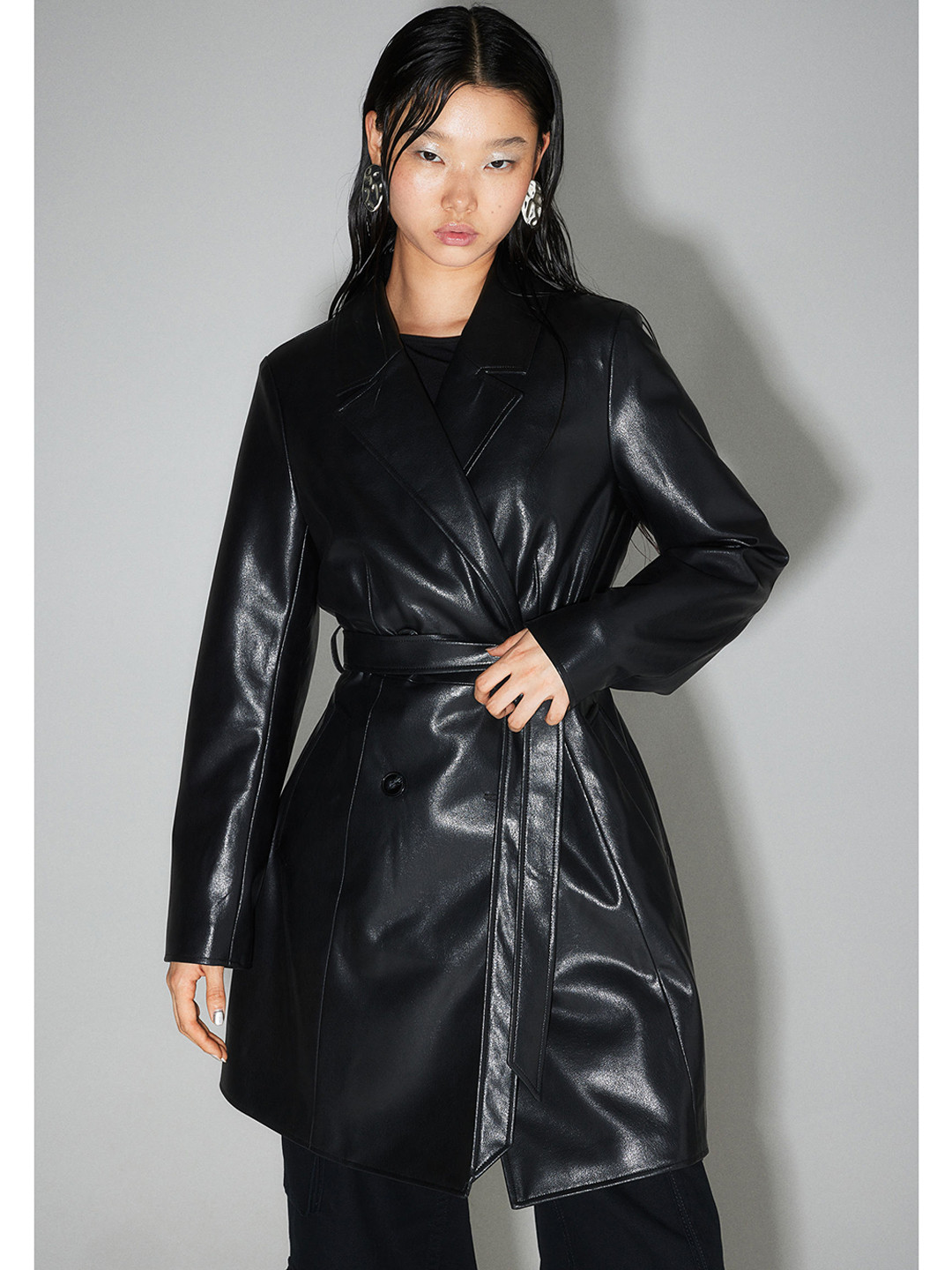 

H&M Double-Breasted Trench Coat, Black