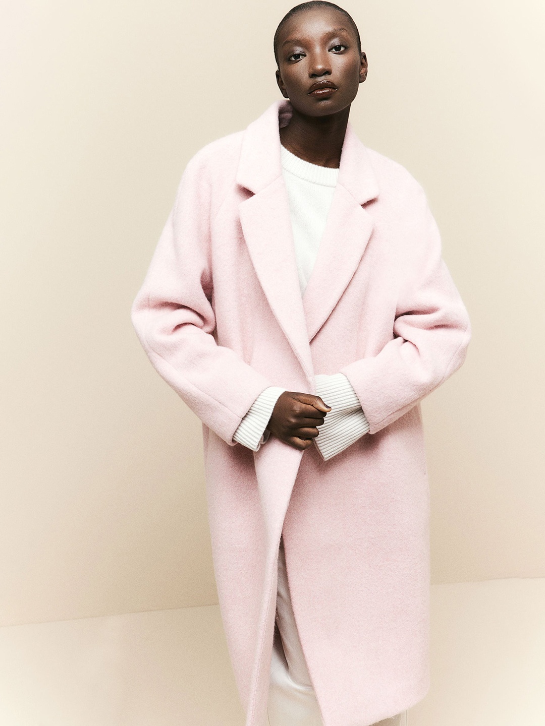 

H&M Double-Breasted Coat, Pink