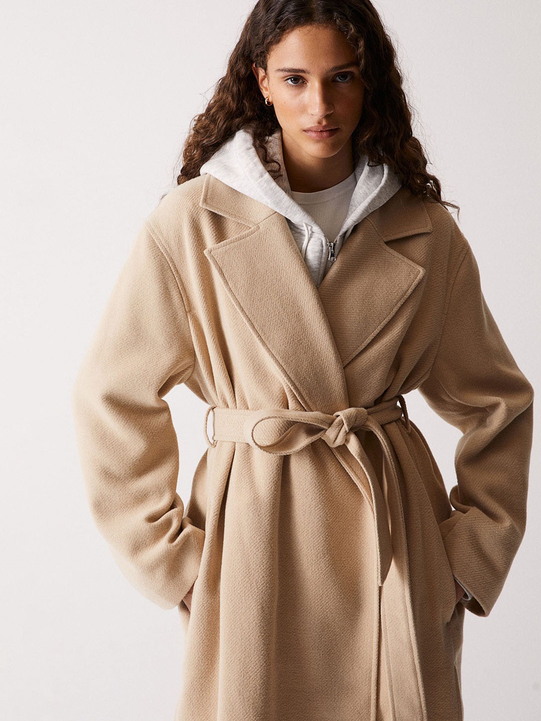 

H&M Tie-Belt Coat, Beige