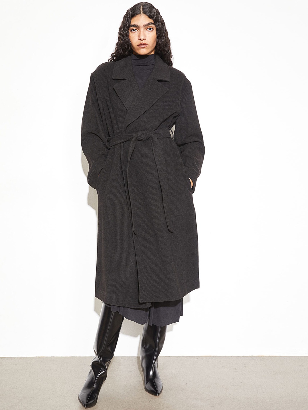 

H&M Tie-Belt Coat, Black