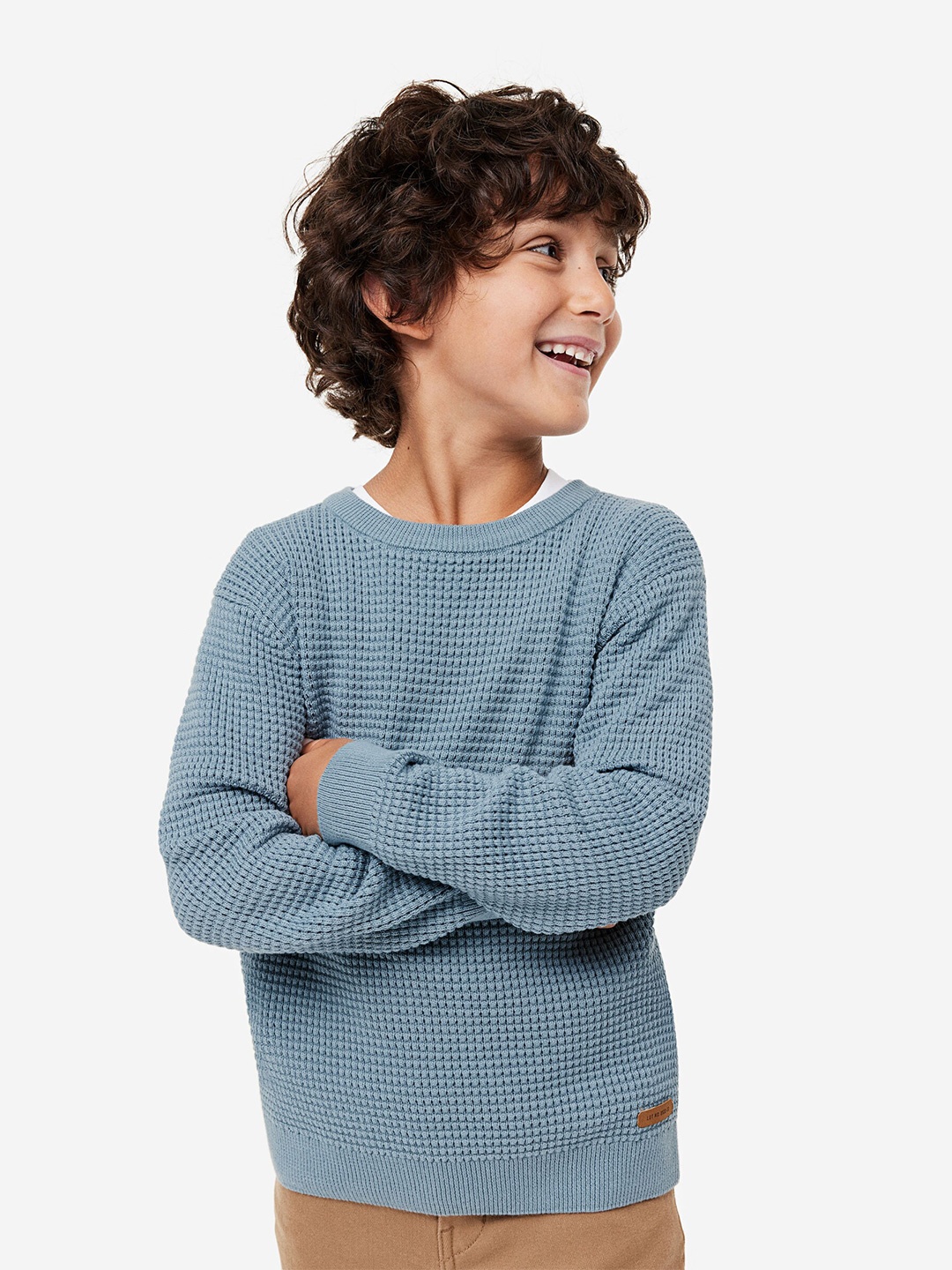 

H&M Boys Pure Cotton Waffle-Knit Jumper, Blue