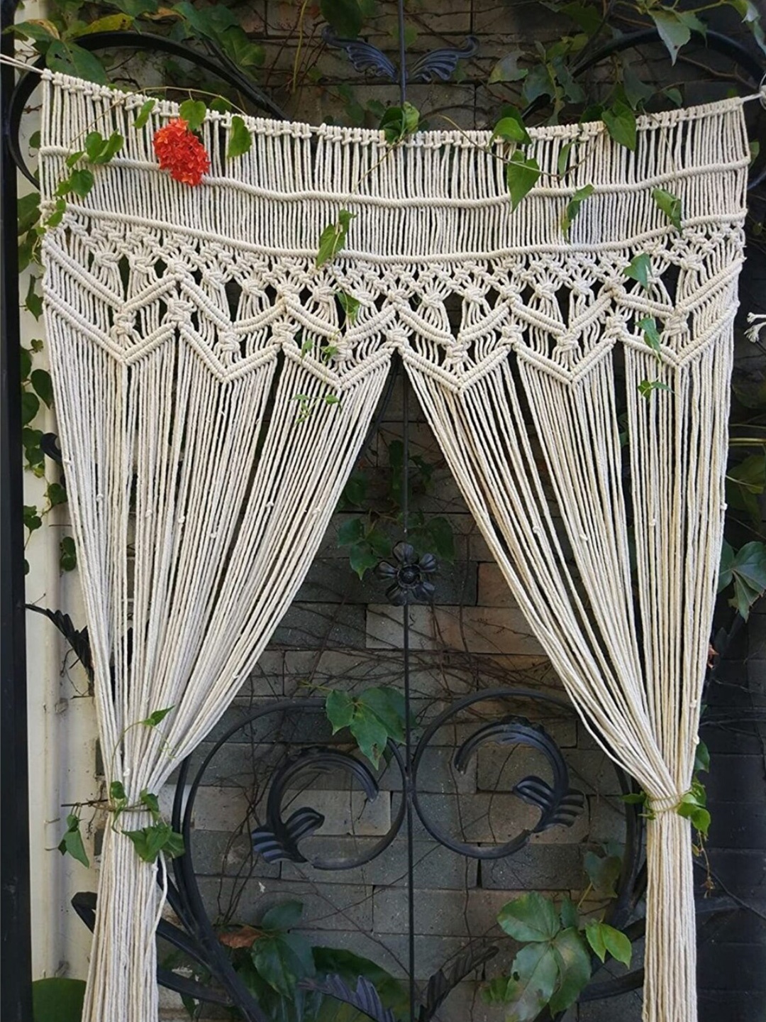 

ecofynd Macrame Off White Sheer Cotton Door Rope Curtain