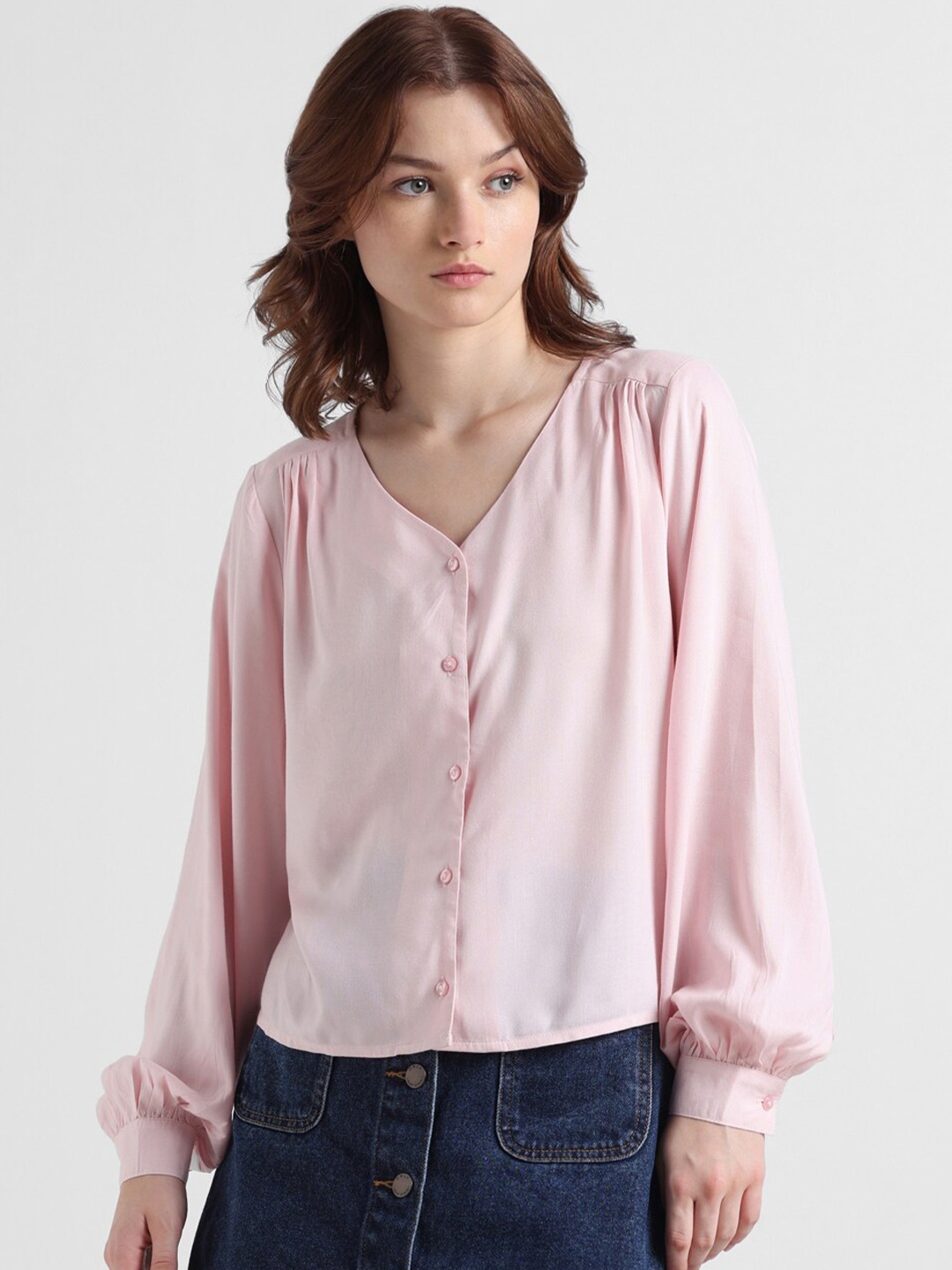 

ONLY V-Neck Shirt Style Top, Pink