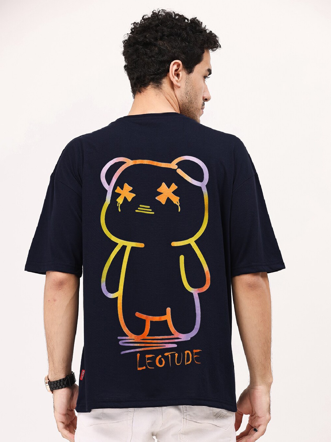 

Leotude Graphic Printed Drop-Shoulder Sleeves Oversized T-shirt, Navy blue