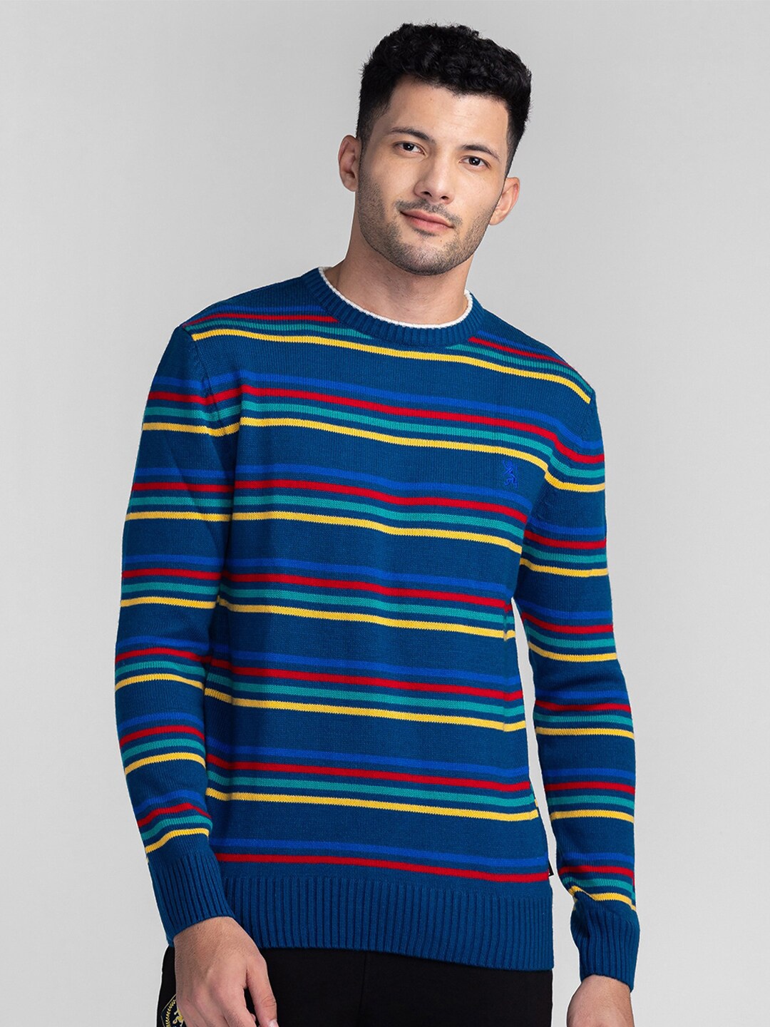 

GIORDANO Striped Round Neck Long Sleeves Acrylic Pullover Sweater, Blue