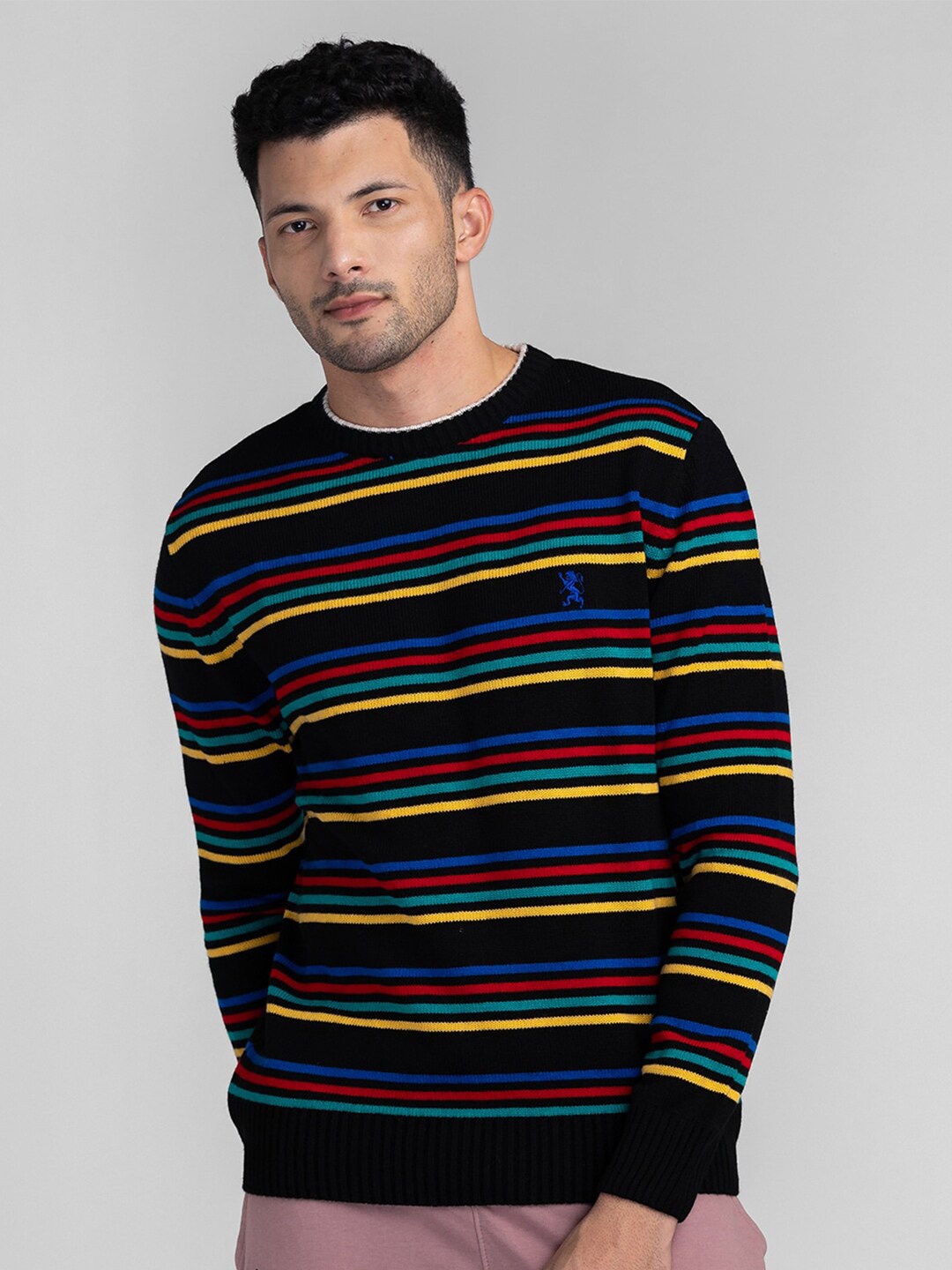 

GIORDANO Striped Acrylic Pullover, Black