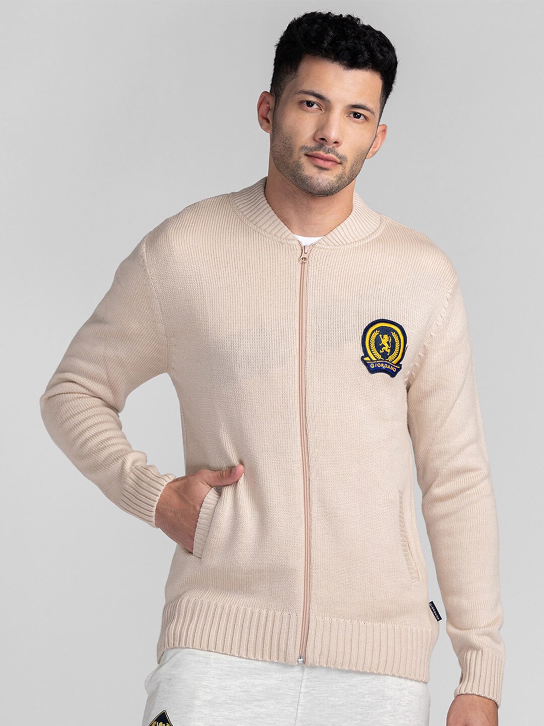 

GIORDANO Mock Collar Acrylic Cardigan, Beige