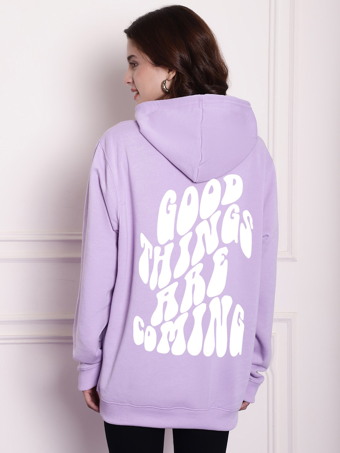 

Imsa Moda Typography Printed Hooded Oversized Fleece Sweatshirt, Lavender