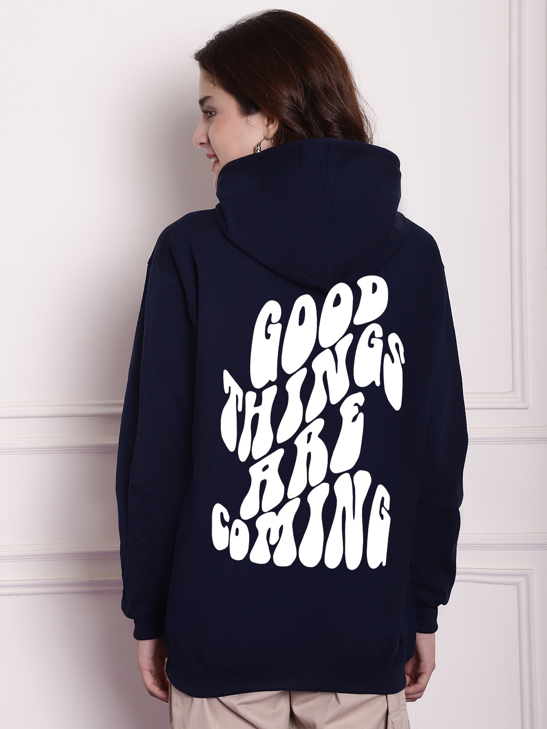 

Imsa Moda Typography Printed Hooded Oversized Fleece Sweatshirt, Black