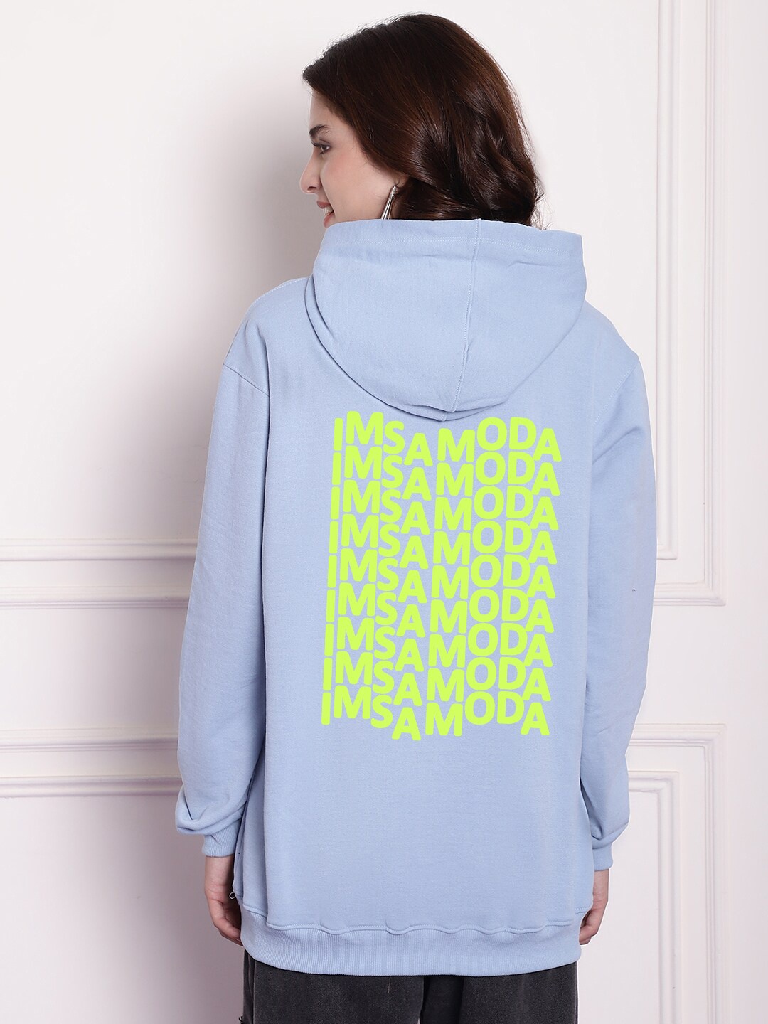 

Imsa Moda Typography Printed Oversized Hoodie Pullover Sweatshirt, Blue