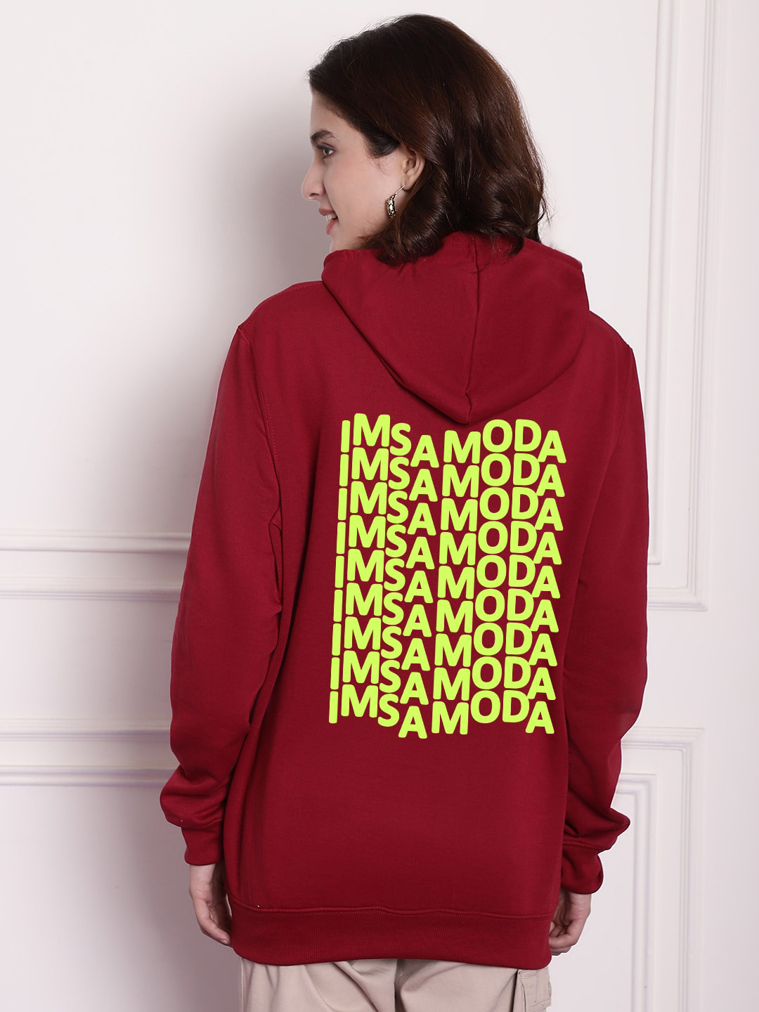 

Imsa Moda Typography Printed Oversized Hoodie Pullover Sweatshirt, Maroon
