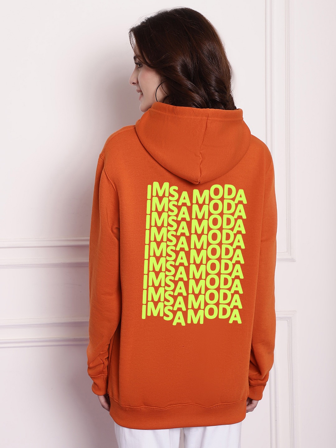 

Imsa Moda Typography Printed Hooded Fleece Pullover, Orange