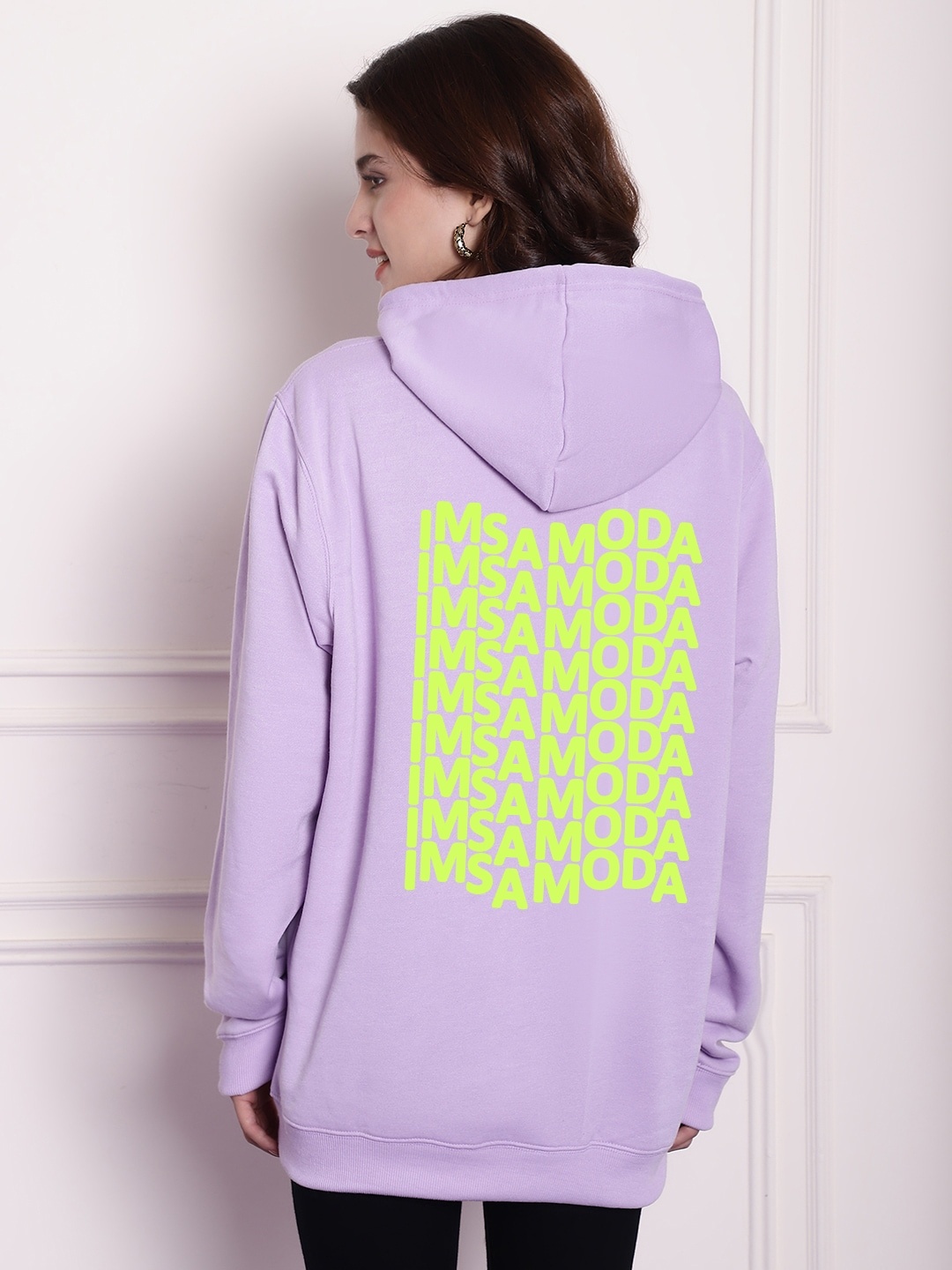 

Imsa Moda Typography Printed Hooded Pullover Ribbed Sweatshirt, Lavender