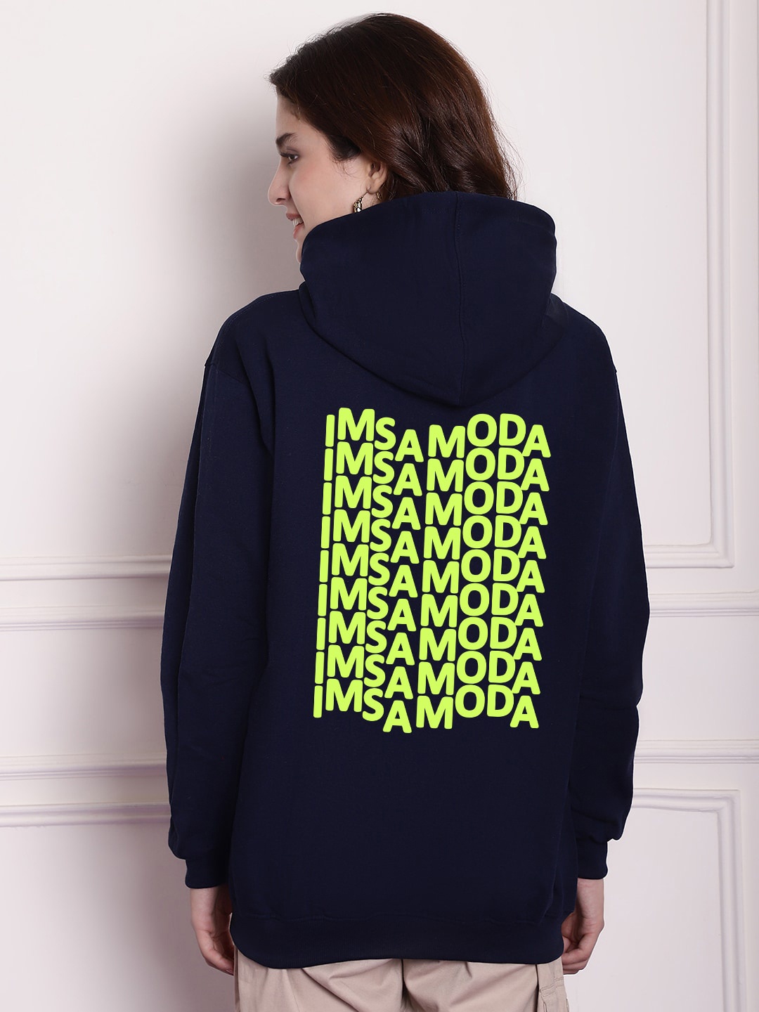 

Imsa Moda Typography Printed Hooded Pullover Ribbed Sweatshirt, Navy blue