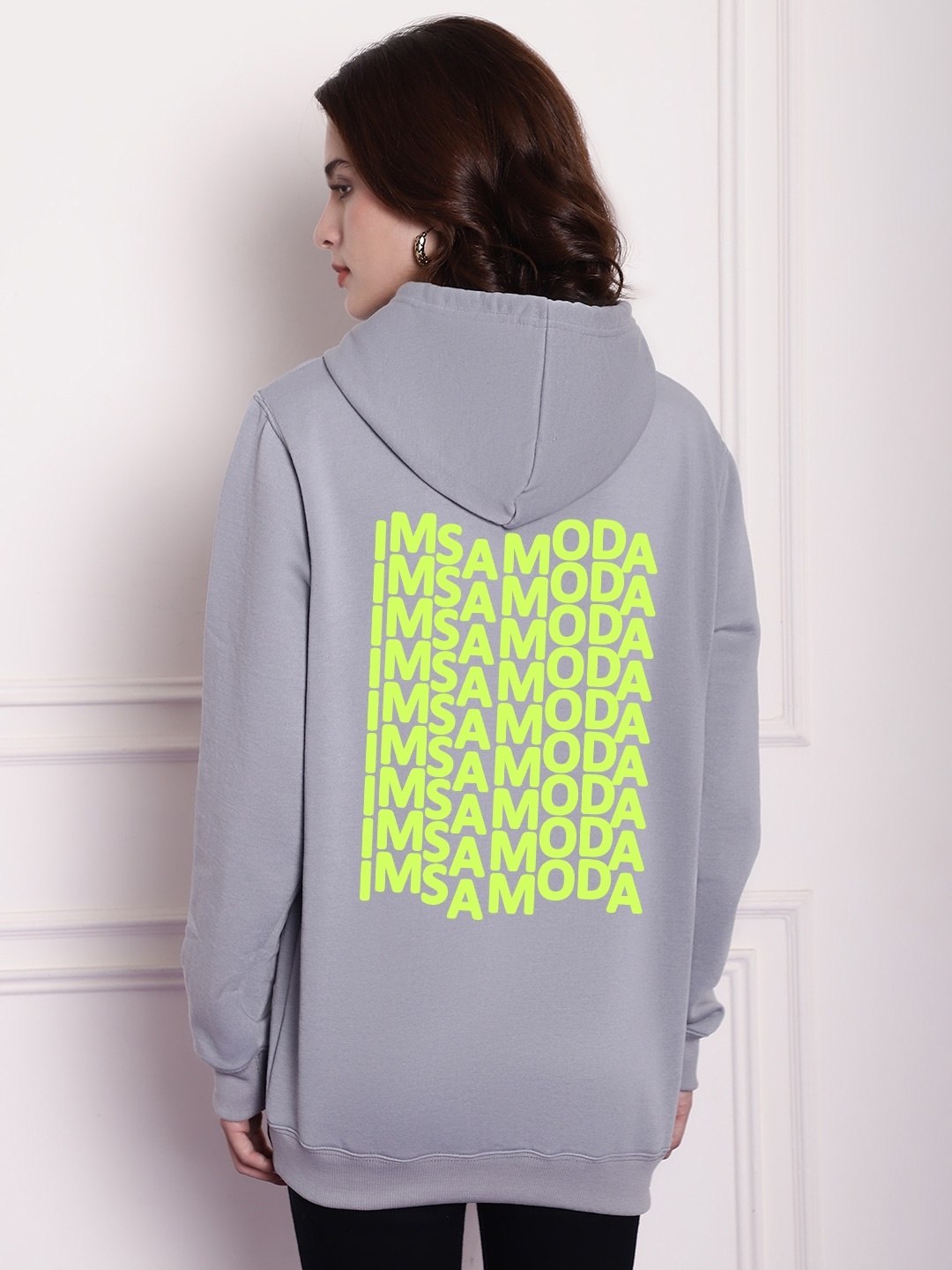 

Imsa Moda Typography Printed Pullover Ribbed Sweatshirt, Grey