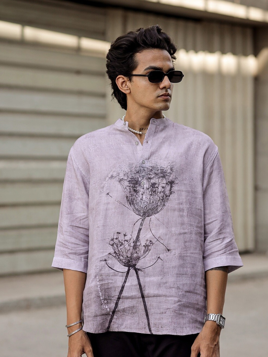 

ADDY'S for men Printed Comfort Linen Casual Shirt, Camel brown