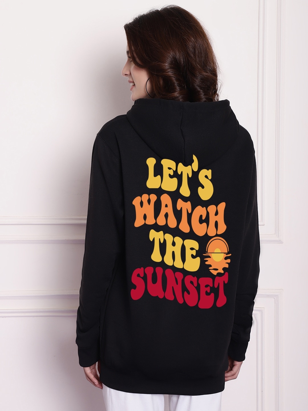 

Imsa Moda Typography Printed Drop Shoulder Sleeves Hooded Oversized Pullover, Black