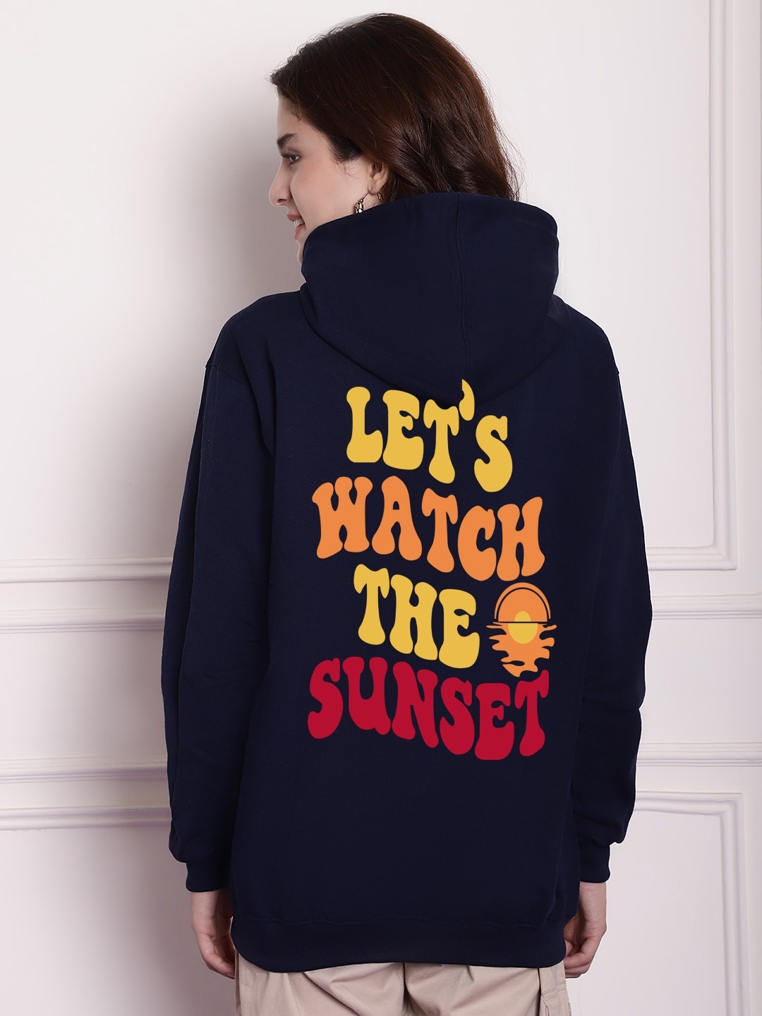 

Imsa Moda Printed Hooded Oversized Fleece Sweatshirt, Navy blue