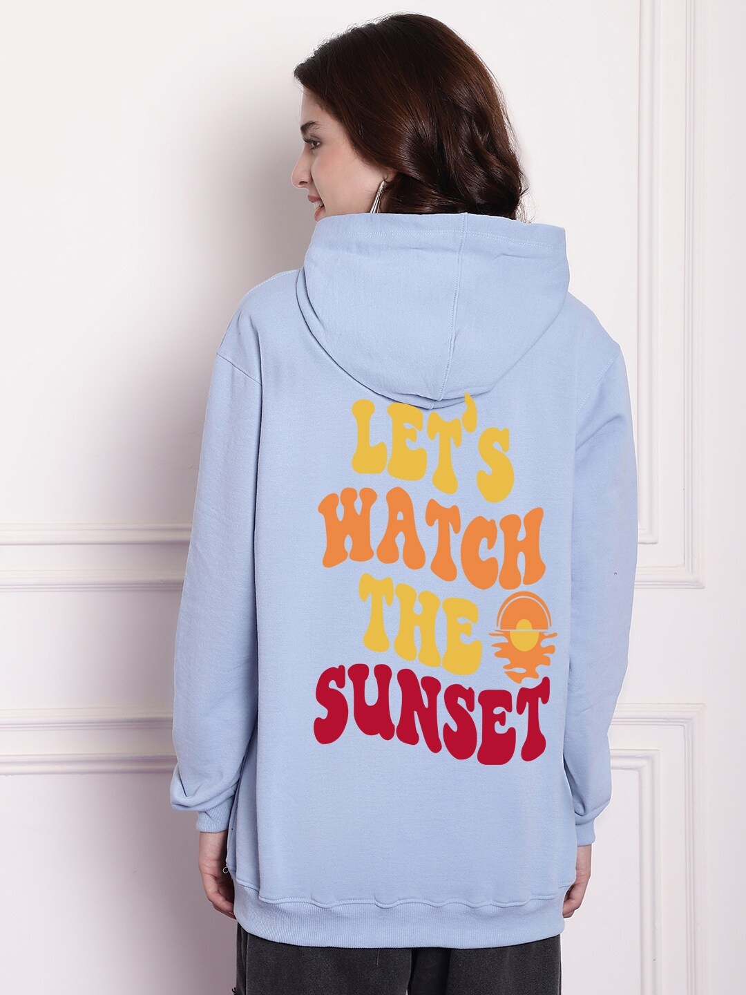 

Imsa Moda Typography Printed Oversized Hoodie Pullover Sweatshirt, Blue