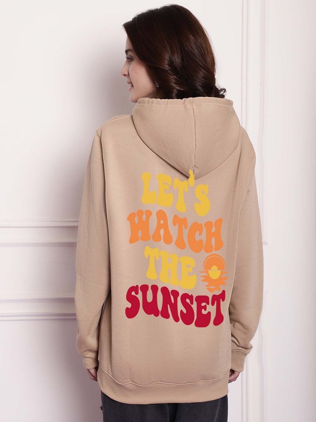 

Imsa Moda Typography Printed Hooded Fleece Pullover, Beige