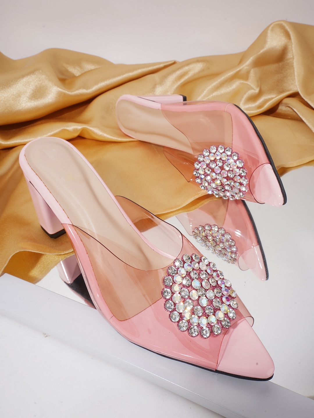

Try Me Embellished Party Block Peep Toes, Pink