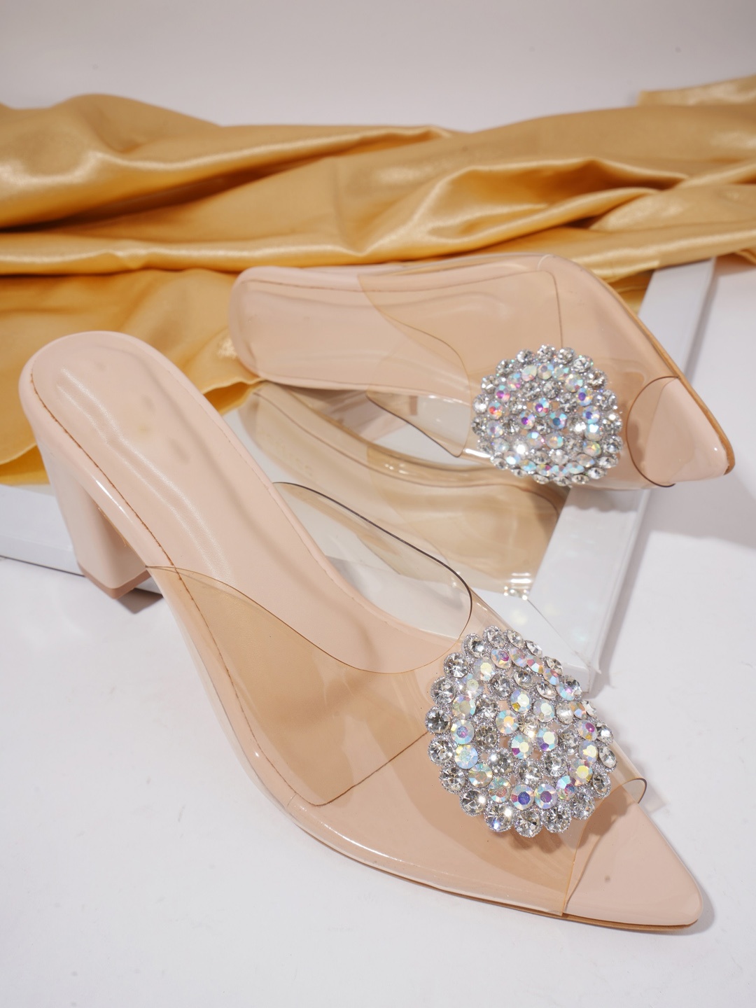 

Try Me Embellished Party Peep Toes Block Heels, Beige