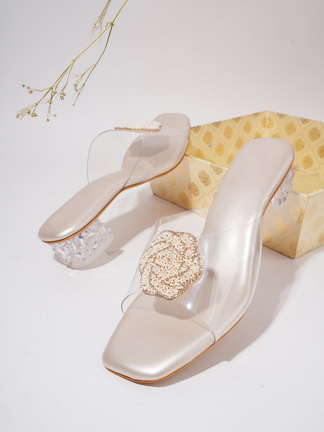 

Try Me Embellished Party Block Heels, Gold