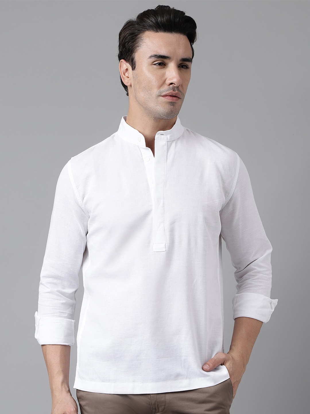 

Woodland Mandarin Collar Casual Shirt, White