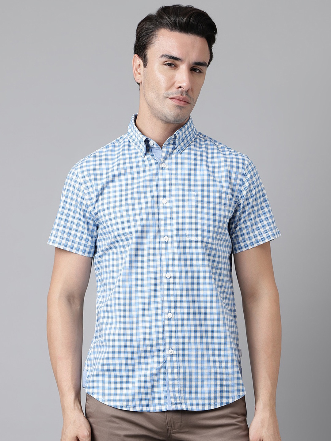 

Woodland Gingham Checked Pure Cotton Casual Shirt, Blue