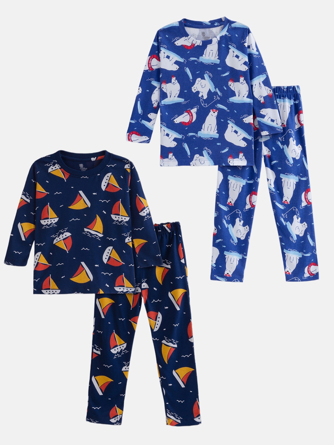 

Cuddles for Cubs Kids Pack Of 2 Printed Pure Cotton T-shirt with Pyjamas, Blue
