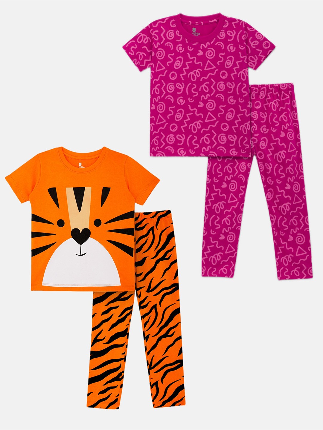 

Cuddles for Cubs Kids Pack Of 2 Printed Pure Cotton T-shirt with Pyjamas, Pink