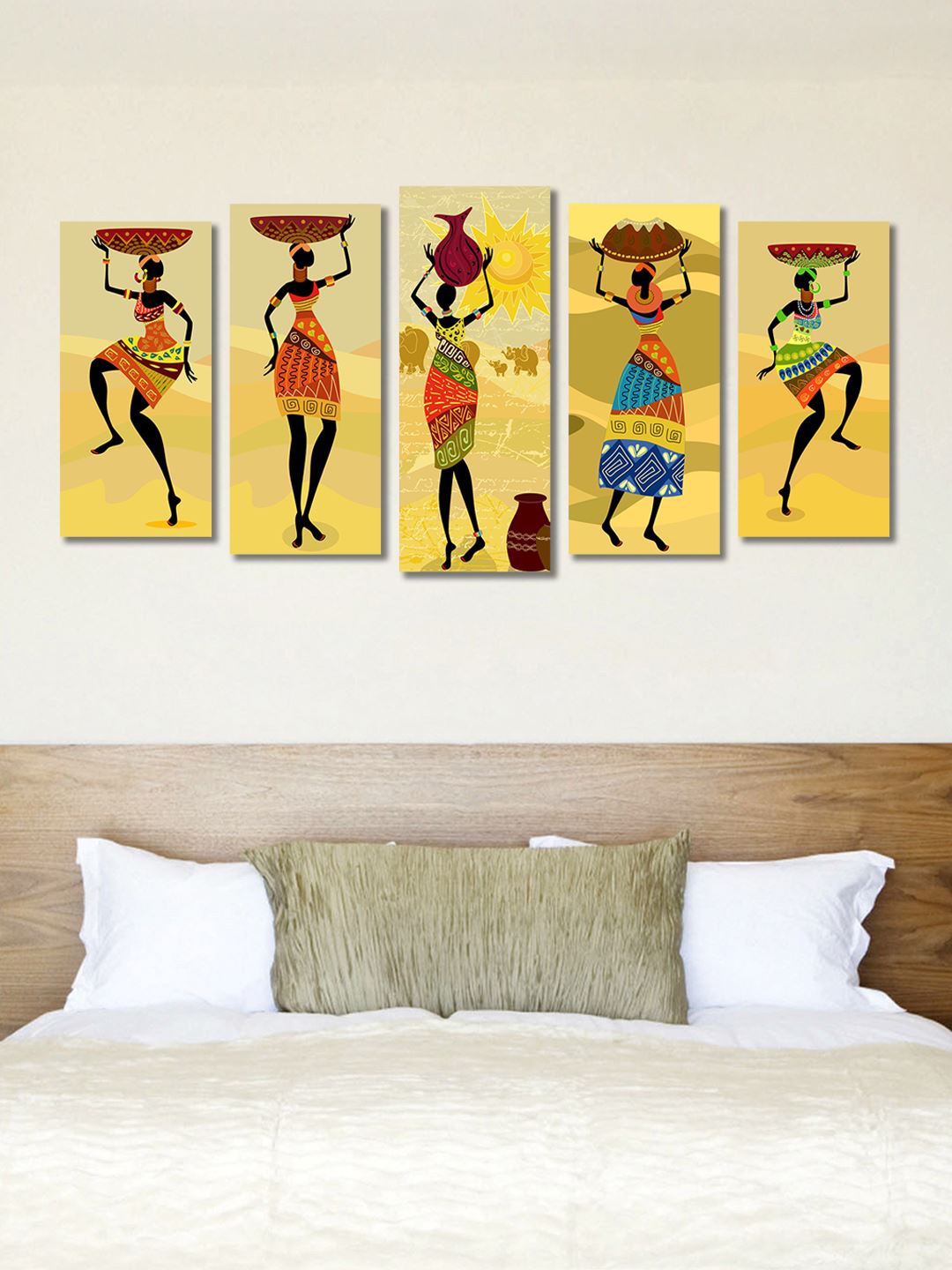 

999Store Set of 5 Multicoloured Abstract Women Wall Art, Multi