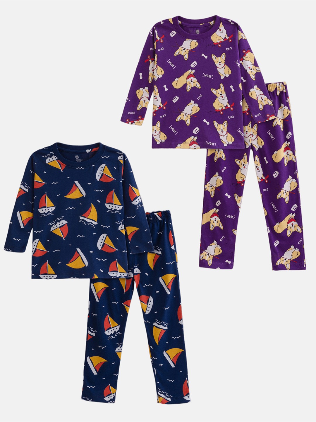

Cuddles for Cubs Kids Pack Of 2 Printed Pure Cotton T-shirt with Pyjamas, Navy blue