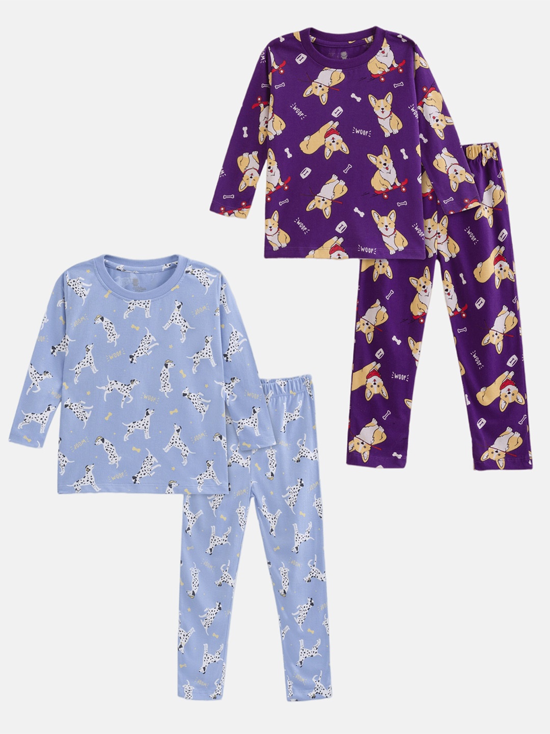 

Cuddles for Cubs Kids Pack Of 2 Printed Pure Cotton T-shirt with Pyjamas, Blue