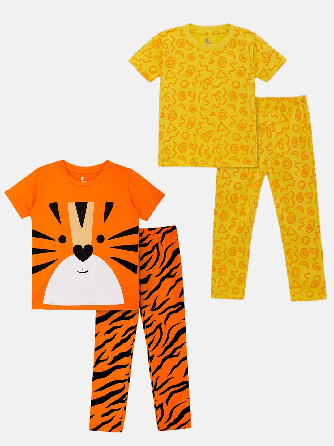 

Cuddles for Cubs Kids Pack Of 2 Printed Pure Cotton T-shirt with Pyjamas, Orange